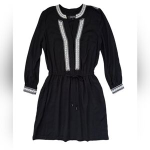 JULIO Black Embroidered Tunic Dress Size 8 Long Sleeve Boho Peasant Festival NEW